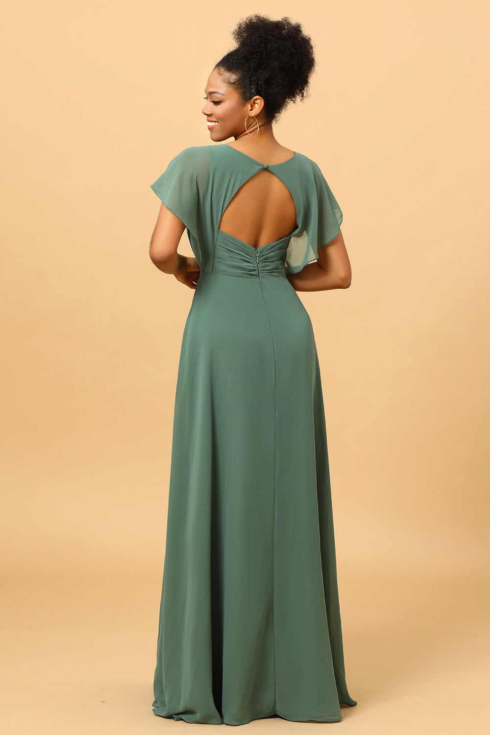 Wedtrend Women Eucalyptus V-Neck Ruched Open Back Long Chiffon Bridesmaid Dress with Slit WEDTREND Wedtrend Women Eucalyptus V-Neck Ruched Open Back Long Chiffon Bridesmaid Dress with Slit WEDTREND