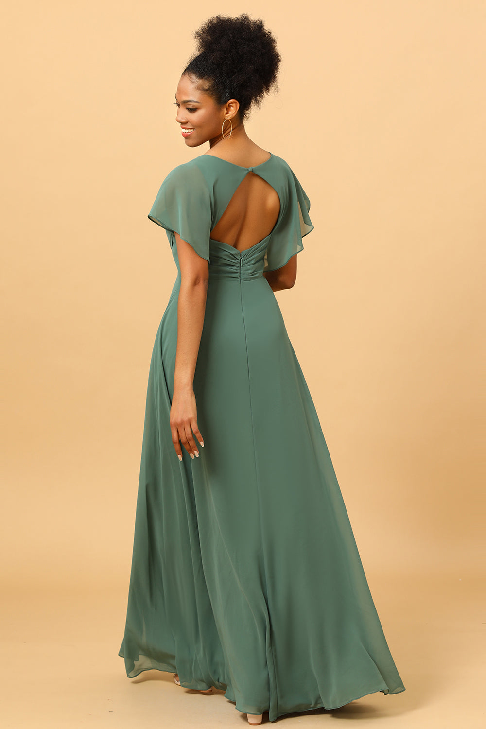 Wedtrend Women Eucalyptus V-Neck Ruched Open Back Long Chiffon Bridesmaid Dress with Slit WEDTREND Wedtrend Women Eucalyptus V-Neck Ruched Open Back Long Chiffon Bridesmaid Dress with Slit WEDTREND