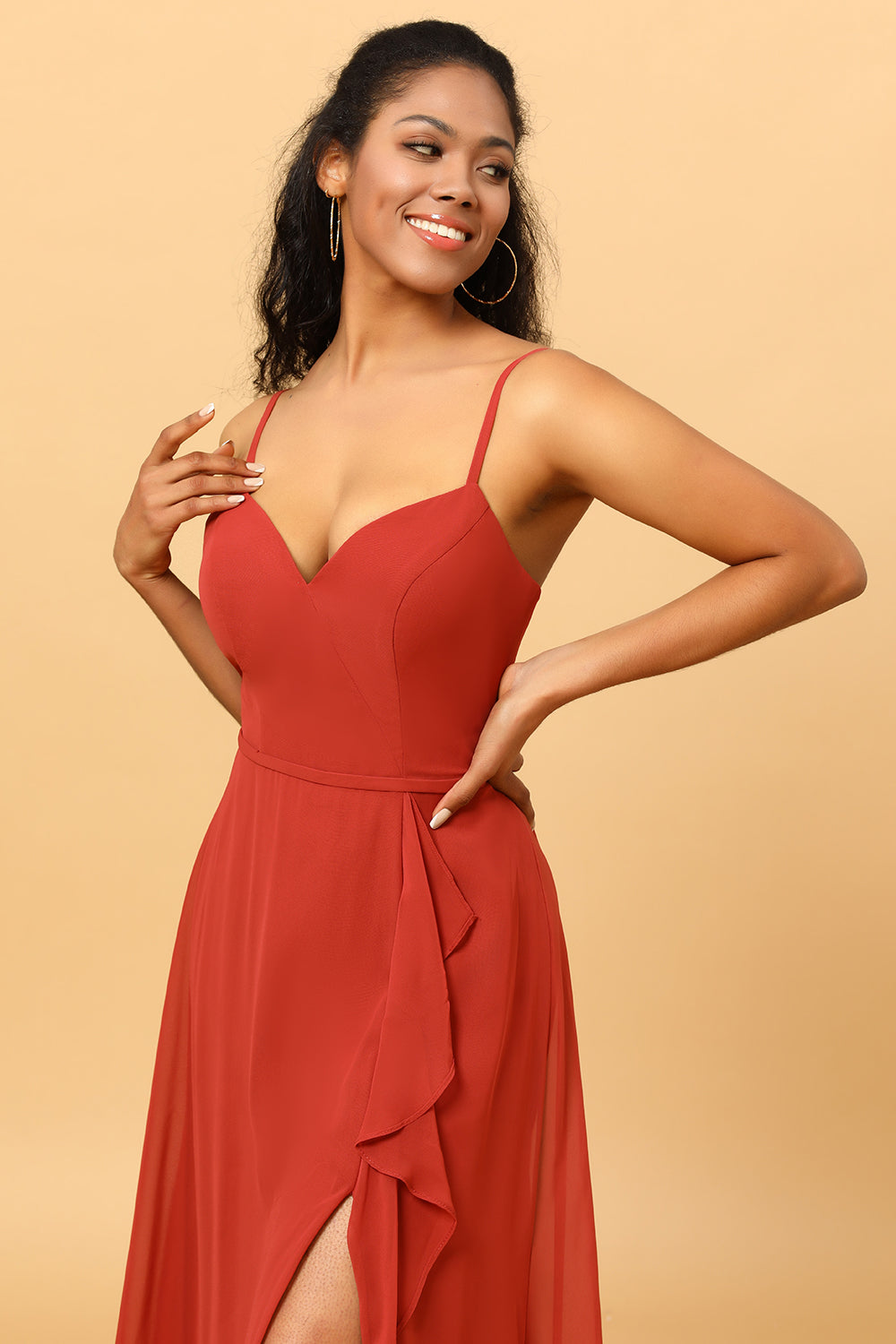 Wedtrend Terracotta A Line Sweetheart Spaghetti Straps Floor Length Long Chiffon Bridesmaid Dress With Ruffles WEDTREND Wedtrend Terracotta A Line Sweetheart Spaghetti Straps Floor Length Long Chiffon Bridesmaid Dress With Ruffles WEDTREND