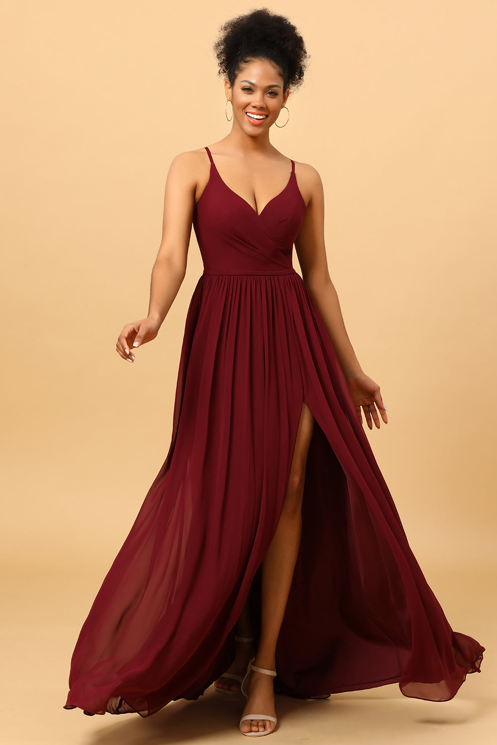 Wedtrend Women Burgundy A-Line Ruched Long Chiffon Bridesmaid Dress with Slit WEDTREND Wedtrend Women Burgundy A-Line Ruched Long Chiffon Bridesmaid Dress with Slit WEDTREND