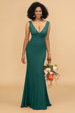 Mermaid V-neck Open Back Long Chiffon Bridesmaid Dress With Ruffles