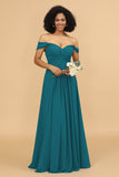 A Line Off the Shoulder Long Chiffon Bridesmaid Dress