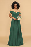 A Line Off the Shoulder Long Chiffon Bridesmaid Dress