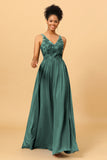 A Line V-Neck Long Chiffon Bridesmaid Dress with Lace