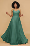 A Line Spaghetti Straps Chiffon Long Bridesmaid Dress