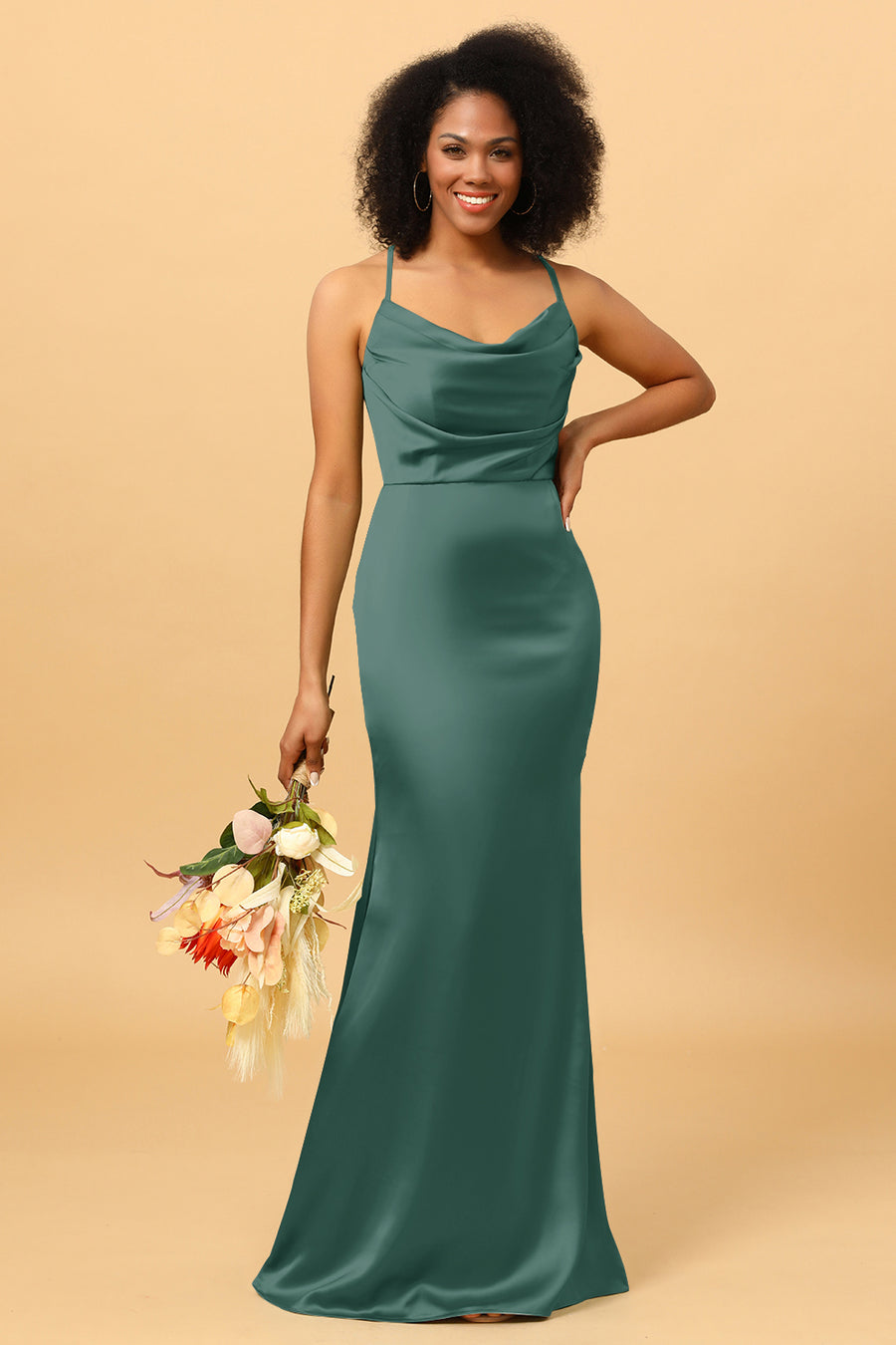 slim fit dress slacks Wedtrend Women Pine Asymmetrical Bridesmaid Dress with Ruffles A Line  Spaghetti Straps Chiffon Long Wedding Party Guest Dress – WEDTREND main image 1