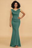 Mermaid Cowl Neck Backless Long Satin Bridesmaid Dress