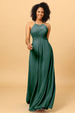 Sheath Halter Open Back Long Chiffon Bridesmaid Dress