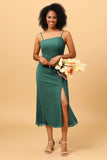 Sheath Spaghetti Straps Midi Chiffon Bridesmaid Dress with Slit