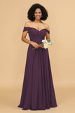 A Line Off the Shoulder Long Chiffon Bridesmaid Dress