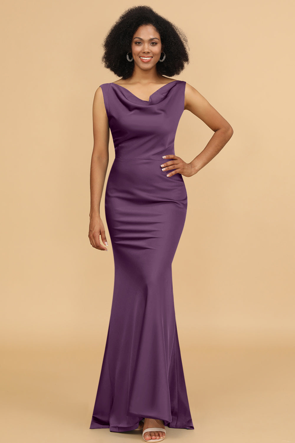 Wedtrend Women Bridesmaid Dress Ink Blue Mermaid Cowl Neck Long Satin Bridesmaid Dress WEDTREND Wedtrend Women Bridesmaid Dress Ink Blue Mermaid Cowl Neck Long Satin Bridesmaid Dress WEDTREND