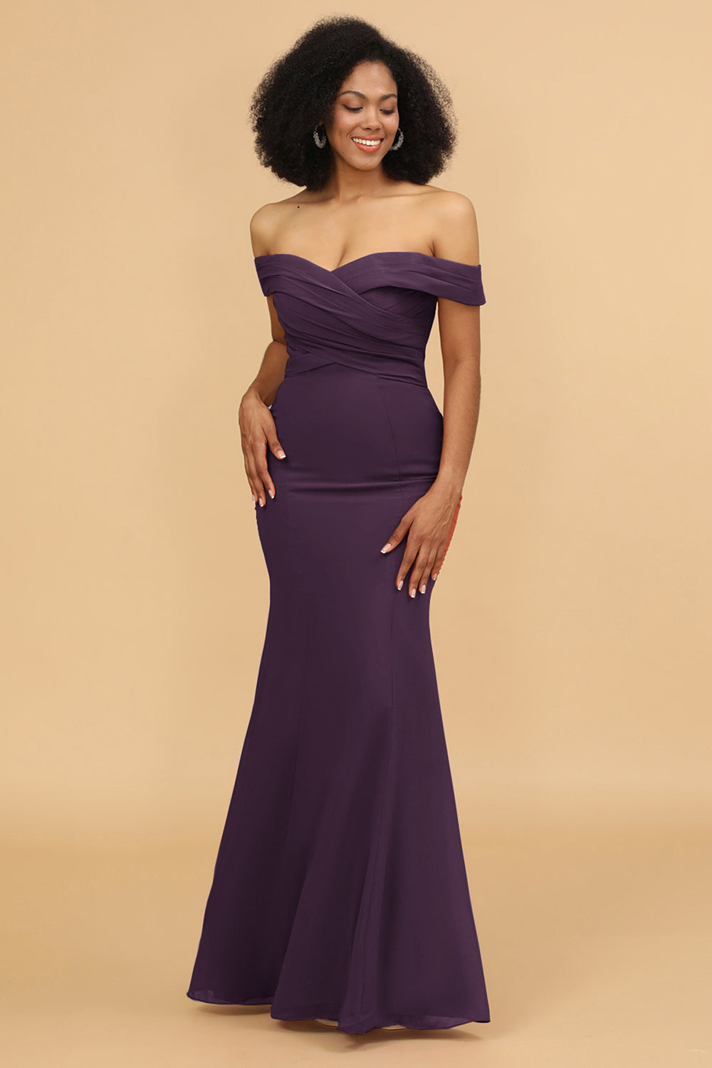 Wedtrend Off the Shoulder Mermaid Long Floor Length Chiffon Bridesmaid Dress with Pleated Wedding Party Dress WEDTREND Wedtrend Off the Shoulder Mermaid Long Floor Length Chiffon Bridesmaid Dress with Pleated Wedding Party Dress WEDTREND
