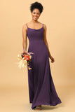 Sheath Spaghetti Straps Long Chiffon Bridesmaid Dress