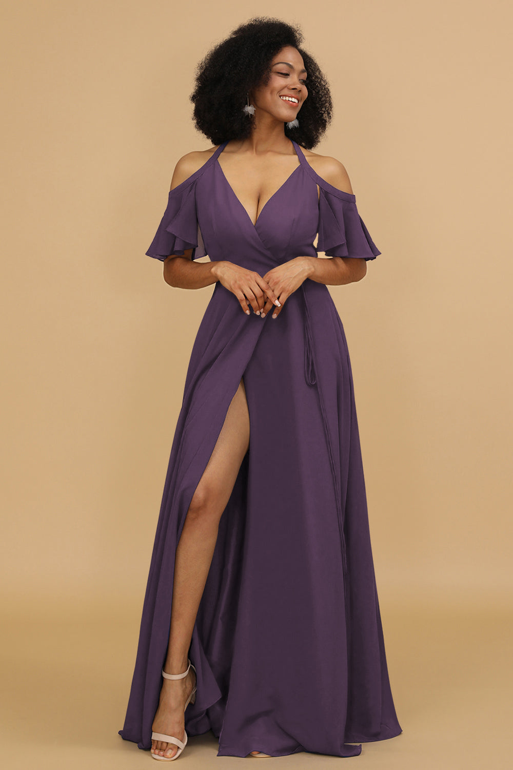 Wedtrend Women Bridesmaid Dress A Line Halter Cold Shoulder Chiffon Wedding Party Formal Dress with Slit WEDTREND Wedtrend Women Bridesmaid Dress A Line Halter Cold Shoulder Chiffon Wedding Party Formal Dress with Slit WEDTREND
