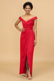 Sheath/Column Off The Shoulder Satin Long Bridesmaid Dress