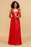 Sweetheart Sleeveless Long Chiffon Bridesmaid Dress with Slit