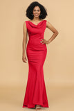 Mermaid Cowl Neck Backless Long Satin Bridesmaid Dress