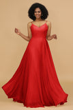 A Line Spaghetti Straps Chiffon Long Bridesmaid Dress