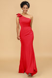 Mermaid One Shoulder Satin Long Bridesmaid Dress With Bowknot