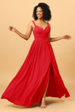 Spaghetti Straps Long Chiffon Bridesmaid Dress with Slit