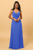 A Line V Neck Spaghetti Straps Floor Length Long Chiffon Bridesmaid Dress