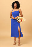 Sheath Spaghetti Straps Midi Chiffon Bridesmaid Dress with Slit