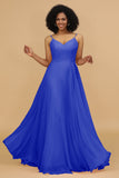 A Line Spaghetti Straps Chiffon Long Bridesmaid Dress