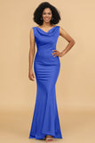 Mermaid Cowl Neck Backless Long Satin Bridesmaid Dress