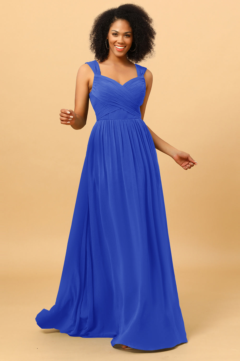 Wedtrend Women Bridesmaids A Line Sweetheart Chiffon Floor Length Bridesmaid Dress with Heart Shaped Open Back, Ink Blue