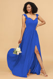 A Line Sweetheart Long Chiffon Bridesmaid Dress with Slit