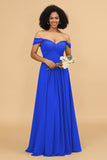 A Line Off the Shoulder Long Chiffon Bridesmaid Dress