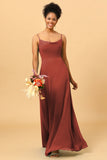 Sheath Spaghetti Straps Long Chiffon Bridesmaid Dress