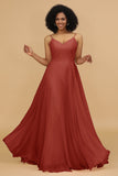 A Line Spaghetti Straps Chiffon Long Bridesmaid Dress