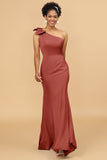 Mermaid One Shoulder Satin Long Bridesmaid Dress With Bowknot