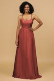 Sheath/Column Spaghetti Straps Long Chiffon Bridesmaid Dress