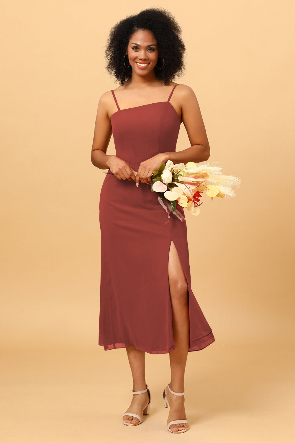 Wedtrend Women Bridesmaid Dress Sheath Spaghetti Straps Midi Chiffon Wedding Party Formal Dress with Slit WEDTREND Wedtrend Women Bridesmaid Dress Sheath Spaghetti Straps Midi Chiffon Wedding Party Formal Dress with Slit WEDTREND