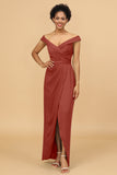 Sheath/Column Off The Shoulder Satin Long Bridesmaid Dress