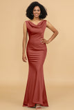 Mermaid Cowl Neck Backless Long Satin Bridesmaid Dress