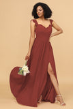 A Line Sweetheart Long Chiffon Bridesmaid Dress with Slit