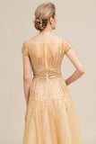 Golden A Line Beaded Mother of Bride Dress