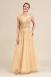 Golden A Line Beaded Mother of Bride Dress