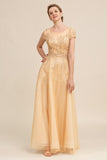 Golden A Line Beaded Mother of Bride Dress