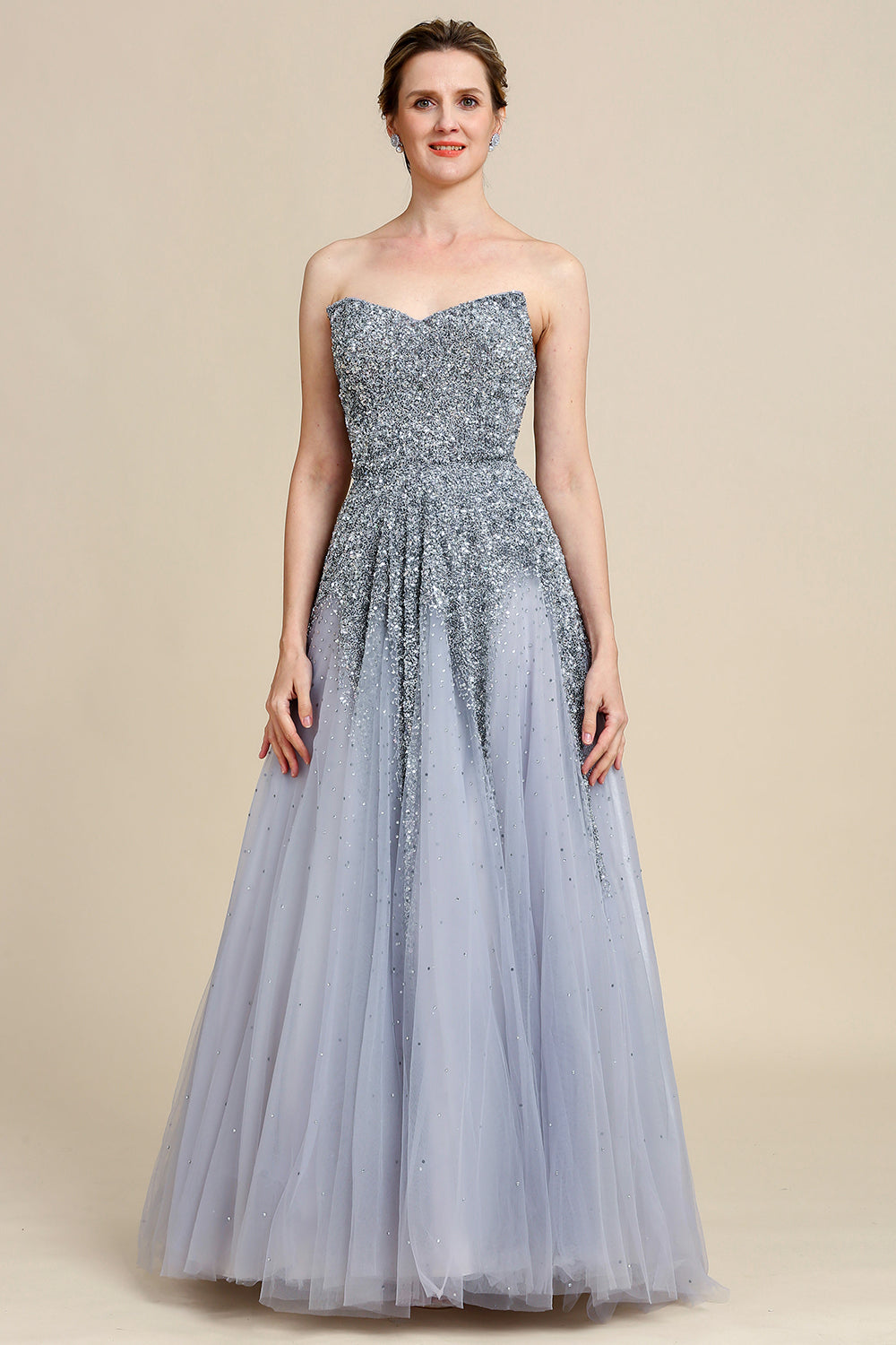 Grey A Line Beading Sparkly Mother of Bride Dress