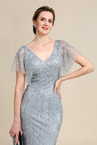 Grey Mermaid Beading Long Mother of Bride Dress