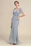 Grey Mermaid Beading Long Mother of Bride Dress