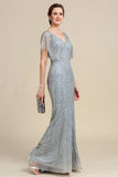 Grey Mermaid Beading Long Mother of Bride Dress