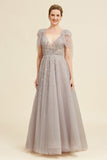 Grey A Line Beading Glitter Mother of Bride Dress