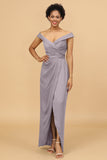 Sheath/Column Off The Shoulder Satin Long Bridesmaid Dress