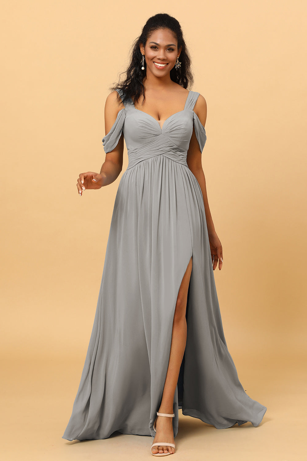 Wedtrend Women Bridesmaid Dress A Line V Neck Cold Shoulder Chiffon Formal Wedding Party Dress with Slit WEDTREND Wedtrend Women Bridesmaid Dress A Line V Neck Cold Shoulder Chiffon Formal Wedding Party Dress with Slit WEDTREND