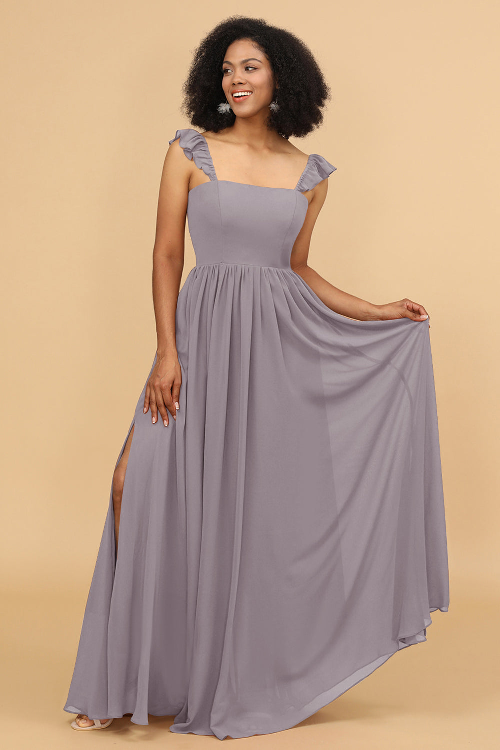 A-Line Floor Length Chiffon Bridesmaid Dress With Ruffles – WEDTREND A-Line Floor Length Chiffon Bridesmaid Dress With Ruffles – WEDTREND